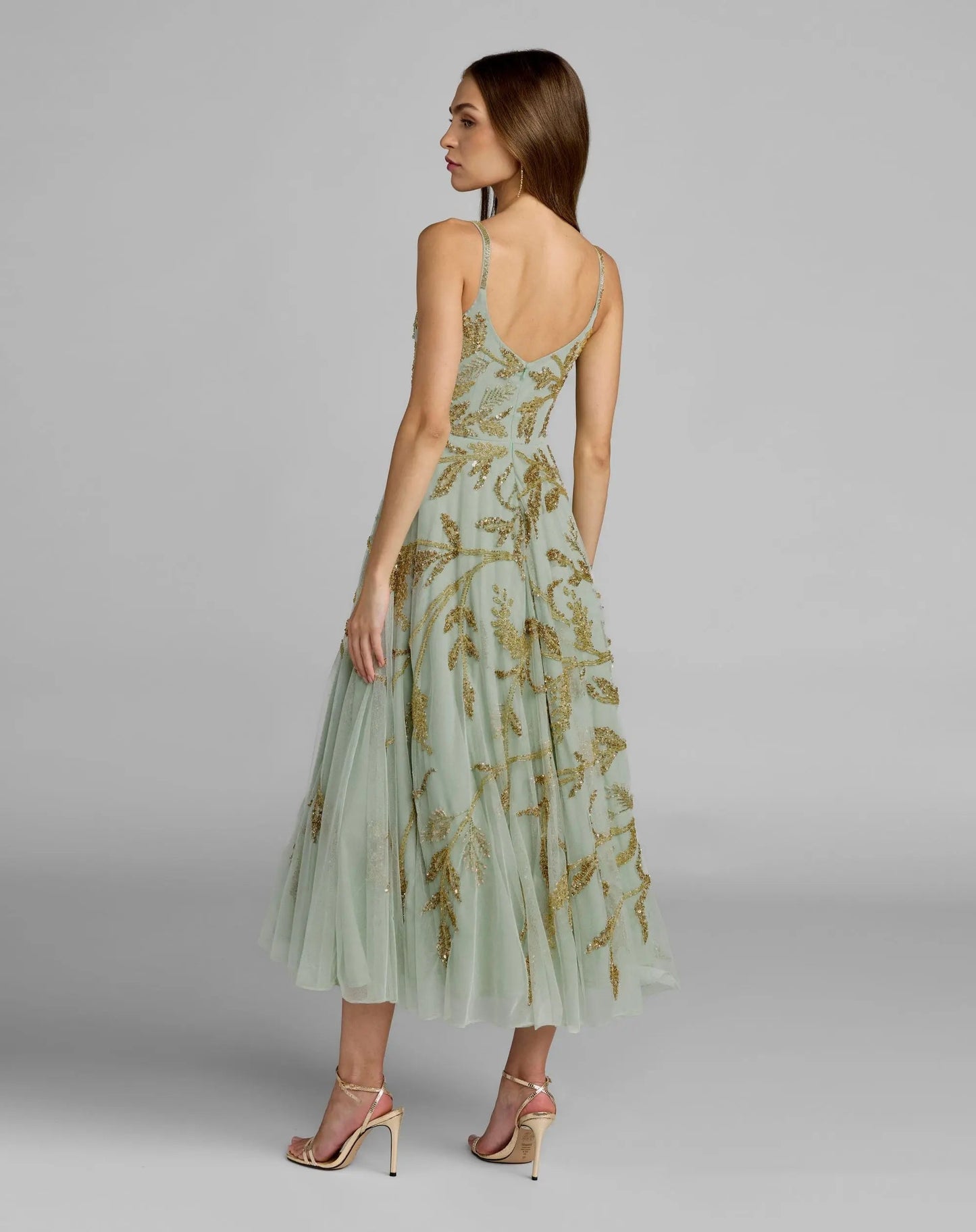 Green Floral Hand Beaded Midi Dress