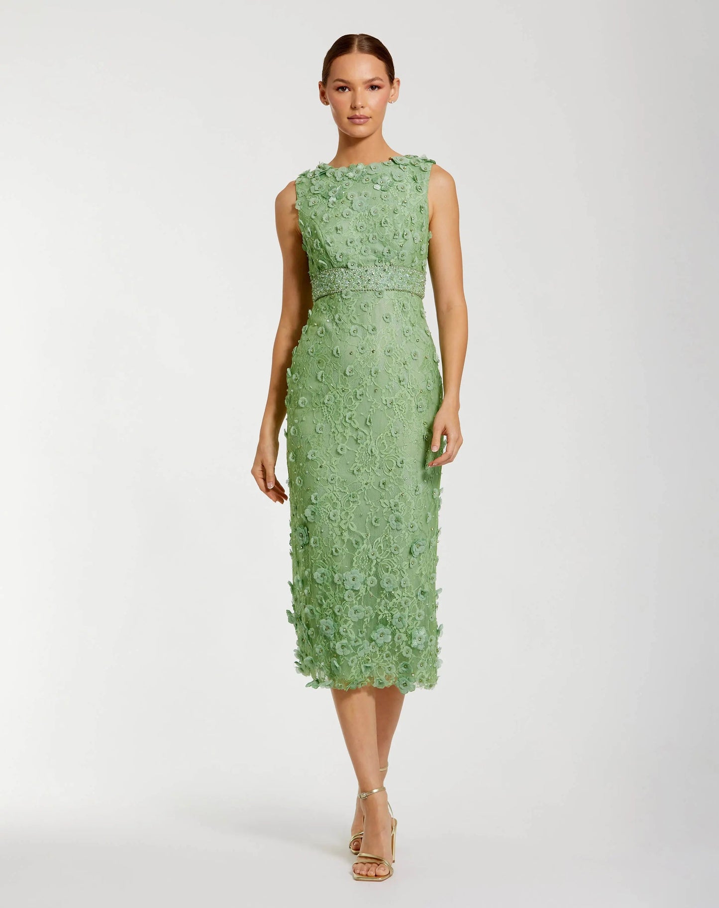 Floral Applique Sleeveless Midi Dress