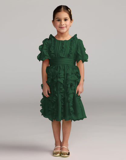 Girls Chiffon High Neck Ruffle Dress