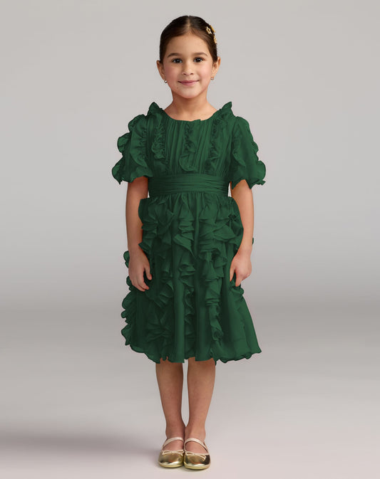 Girls Chiffon High Neck Ruffle Dress