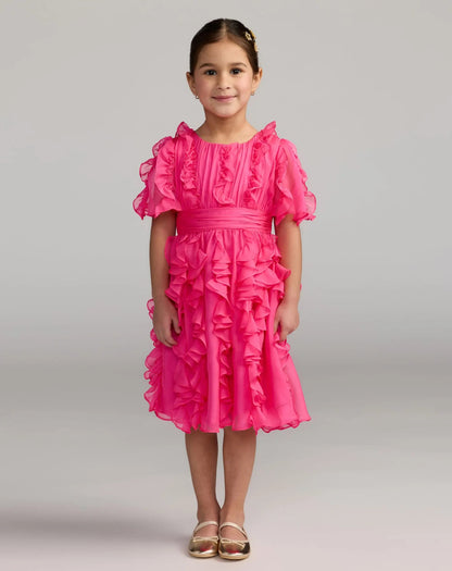 Girls Chiffon High Neck Ruffle Dress