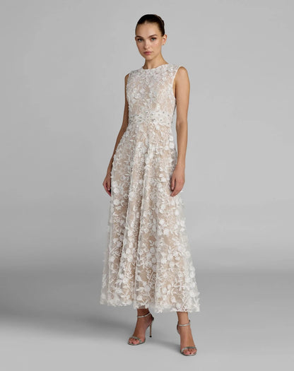 Floral Embroidered High Neck Midi Dress