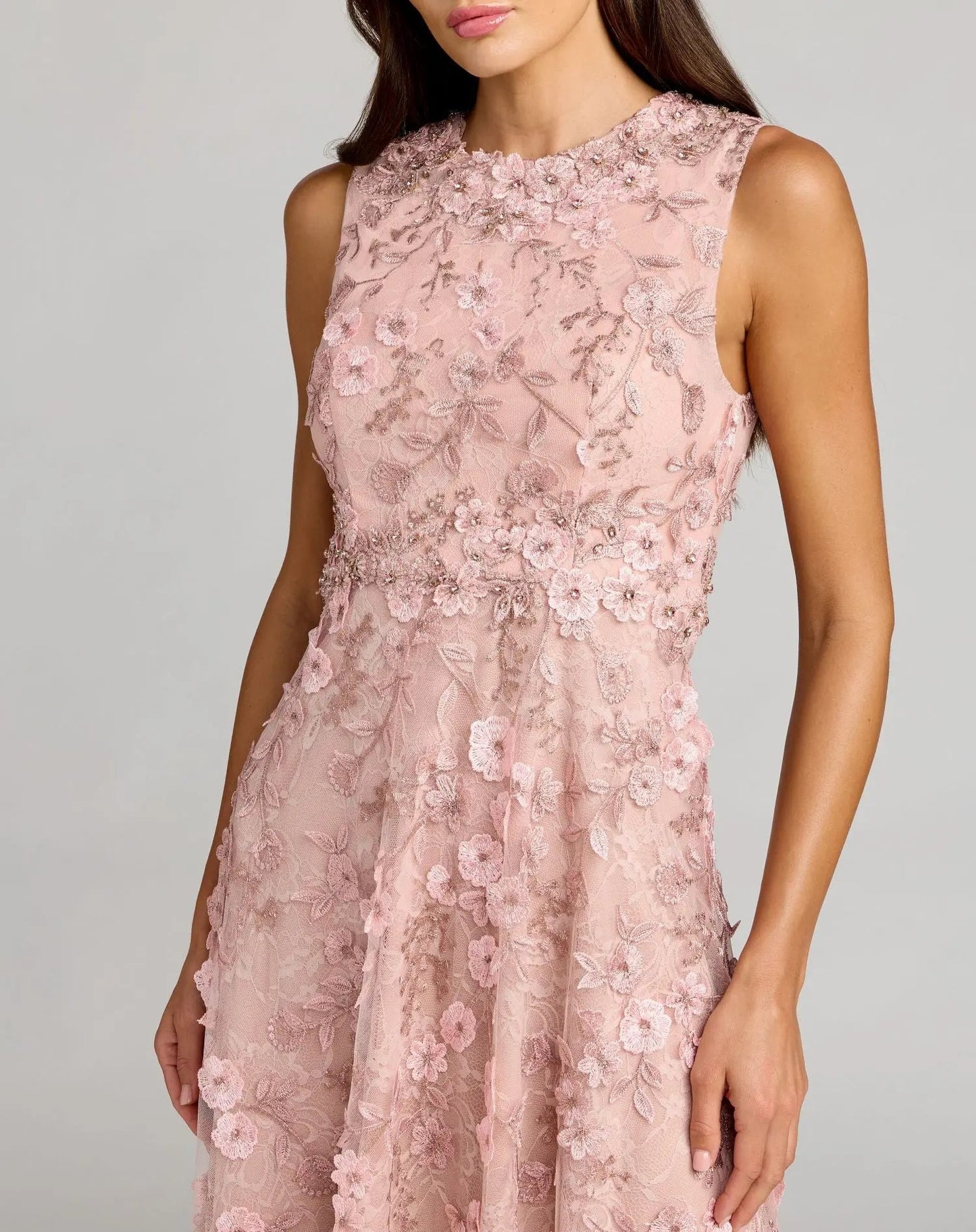 Floral Embroidered High Neck Midi Dress