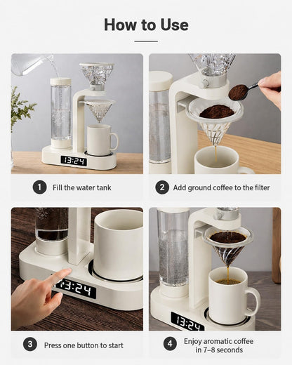 💥Factory Direct Sale💥Coffee Alarm Clock Maker Bedside Dual Mode Extractor 500ml Glass Water Tank
