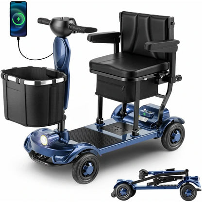 Lightweight, Long‑Range Foldable 4‑Wheel Electric Mobility Scooter for People with Limited Mobility