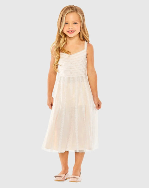 Girls Pink Sleeveless Ruffle Tiered Midi Dress
