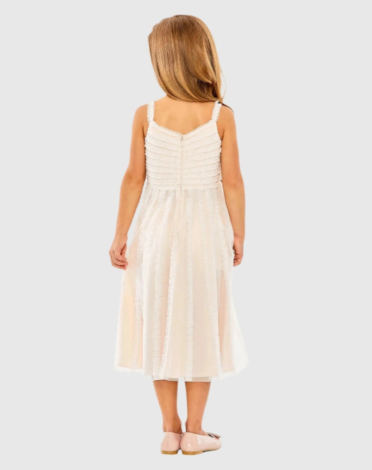 Girls Pink Sleeveless Ruffle Tiered Midi Dress