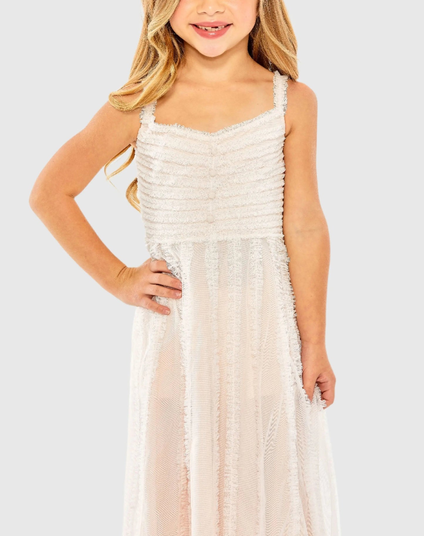Girls Pink Sleeveless Ruffle Tiered Midi Dress