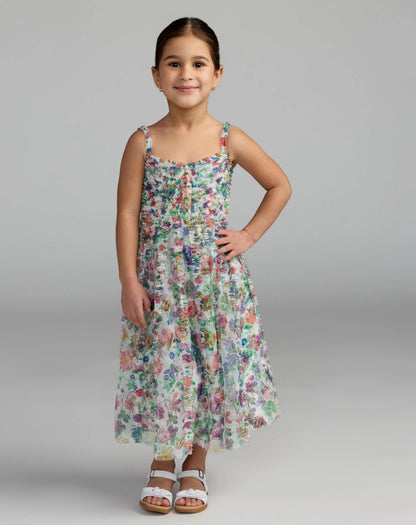 Girls Floral Print Ruffle Mini Dress