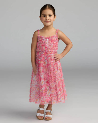 Girls Floral Print Ruffle Mini Dress