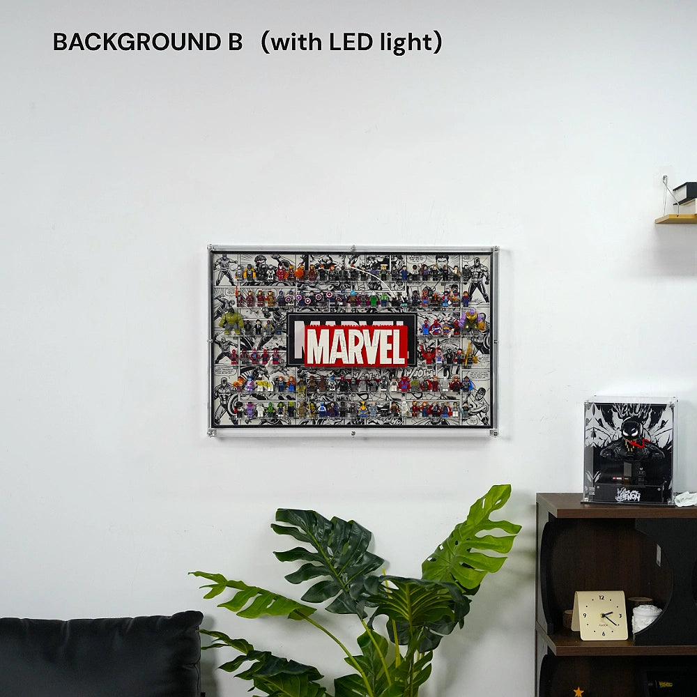 Dust Proof Wall mounted Display Case for LEGO® Marvel Logo & Minifigure