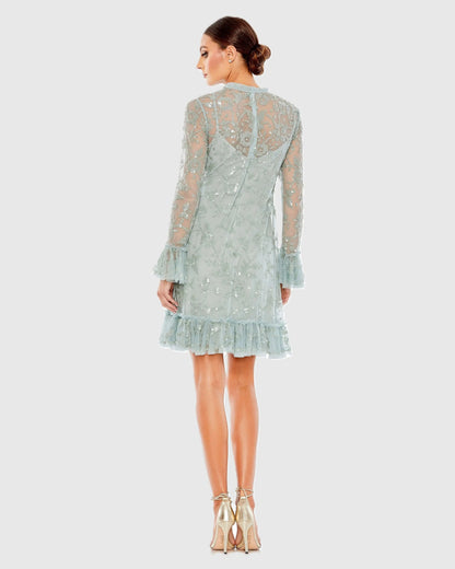 Blue Sequin Long Sleeve Mini Dress
