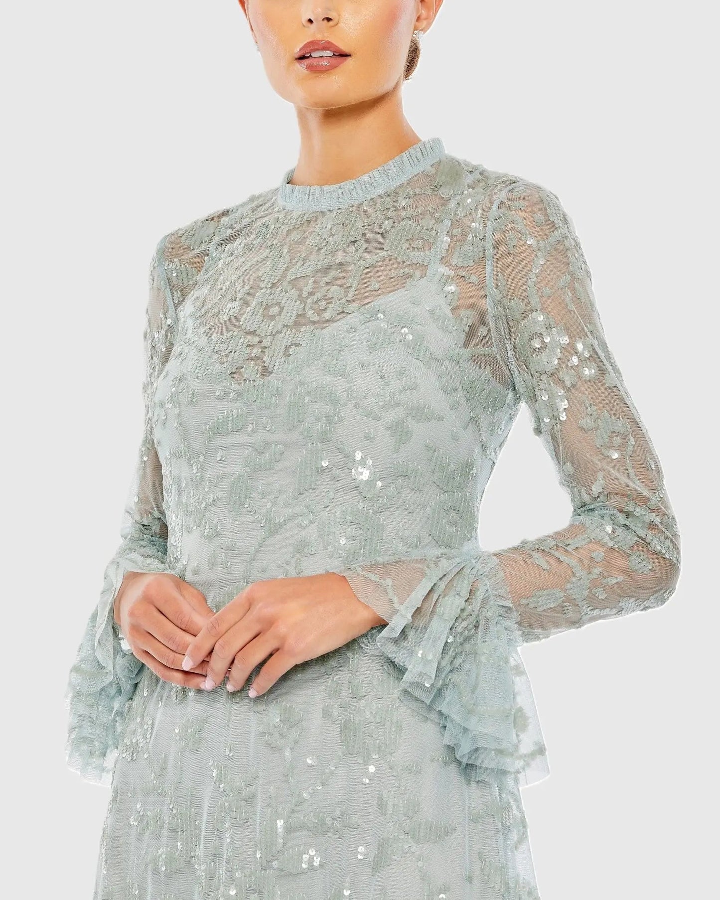 Blue Sequin Long Sleeve Mini Dress