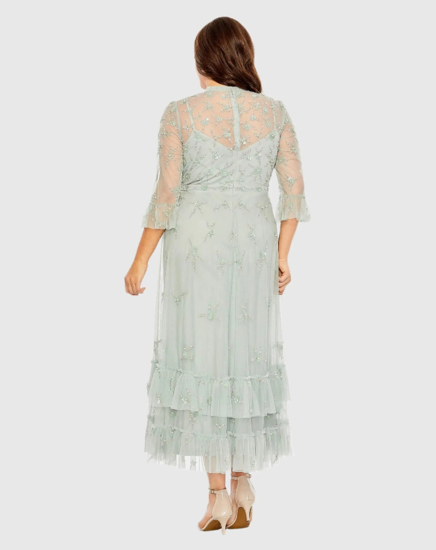Green Embellished High Neck Dress (Plus)