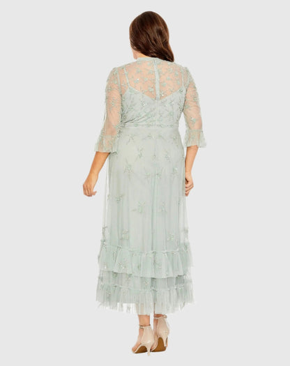Green Embellished High Neck Dress (Plus)