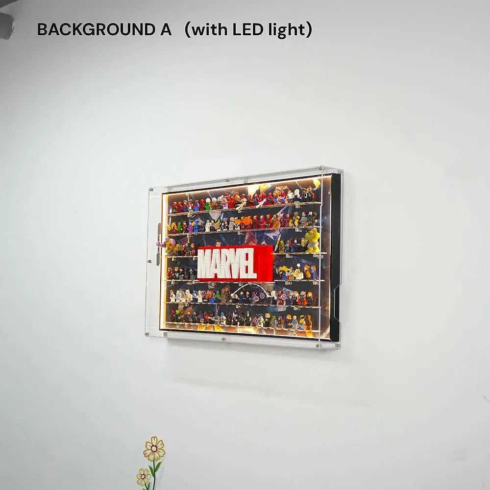 Dust Proof Wall mounted Display Case for LEGO® Marvel Logo & Minifigure