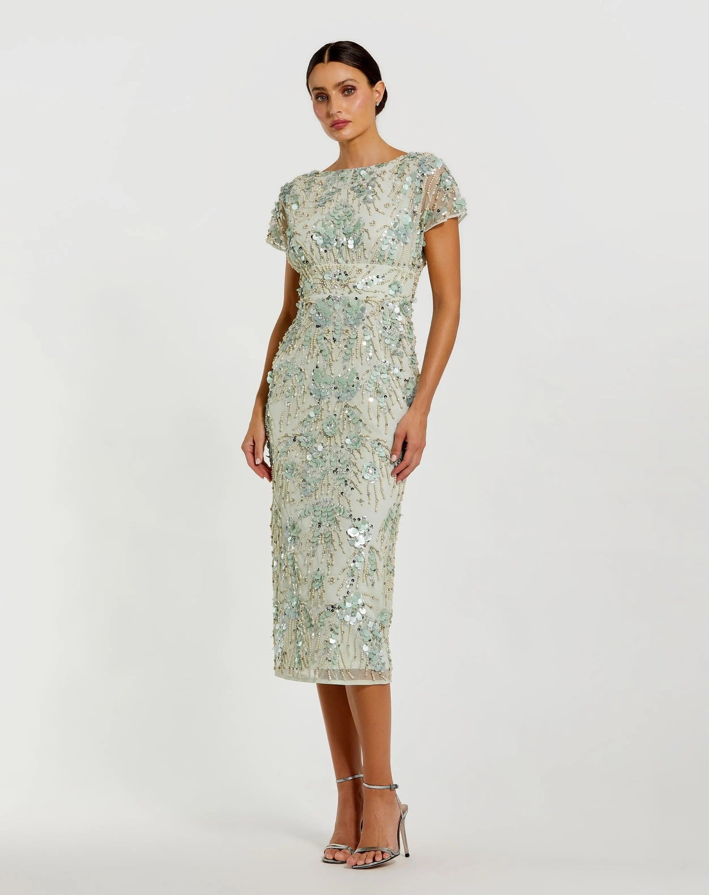 Embellished Cap Sleeve Midi Dress