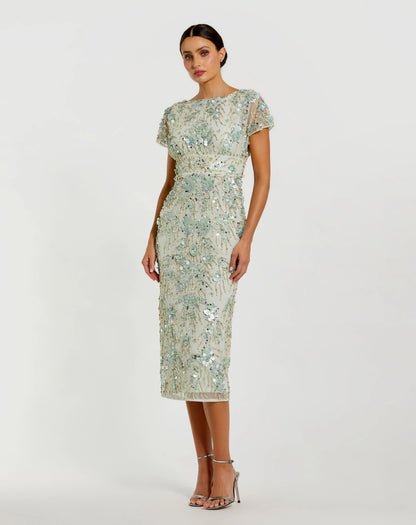Embellished Cap Sleeve Midi Dress