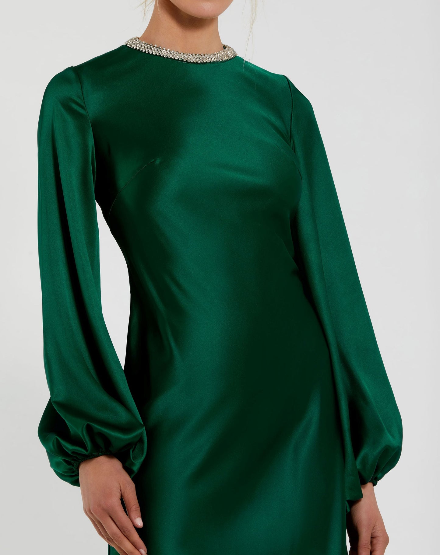 Petite Green High Neck Long Sleeve Crystal Detail Dress