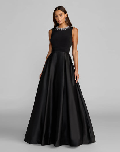 Embellished High Neck Sleeveless A Line Gown