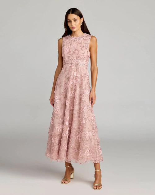Floral Embroidered High Neck Midi Dress