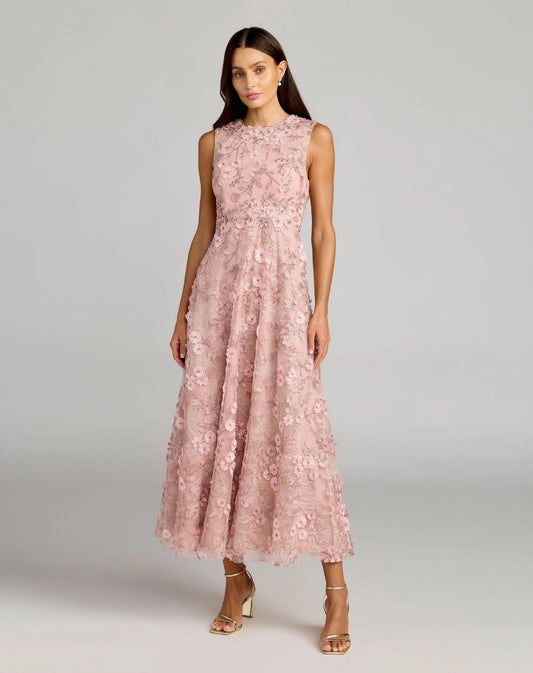 Floral Embroidered High Neck Midi Dress