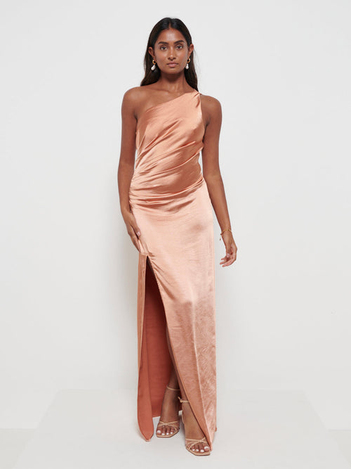 Amelia Ruched Maxi Bridesmaid Dress - Matte Cinnamon