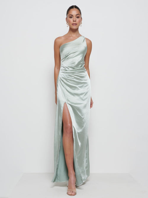 Amelia Ruched Maxi Bridesmaid Dress - Matte Sage