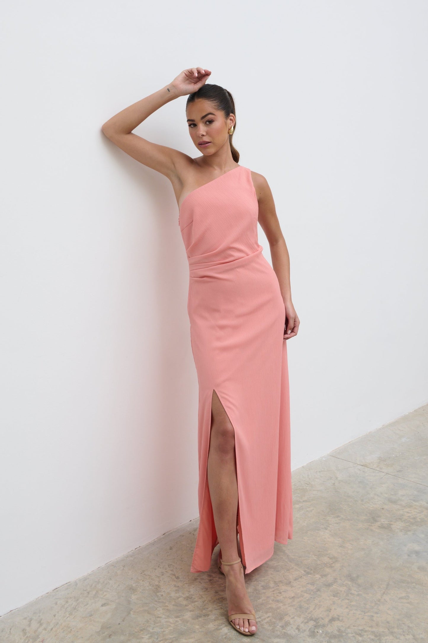 Amelia Ruched Maxi Dress  - Apricot Ice