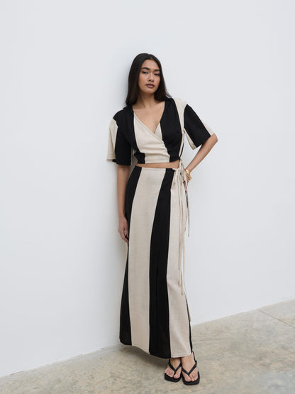 Chaya Printed Wrap Top - Cream and Black
