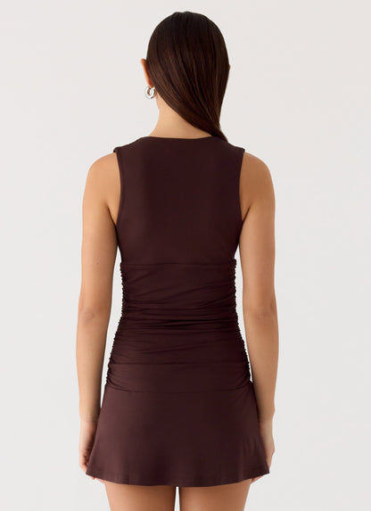 Cherry Sky Mini Dress - Chocolate