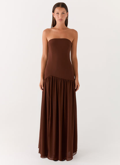 Eden Strapless Maxi Dress - Brown