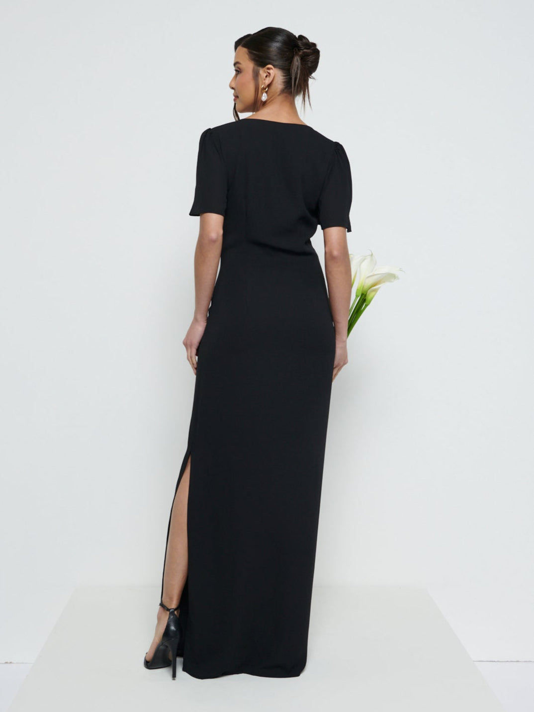 Edie Chiffon Short Sleeve Maxi Bridesmaid Dress - Black