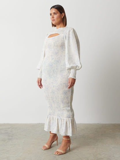 Elise Cut Out Shirred Printed Midaxi Dress Curve - Peony Abstract Floral