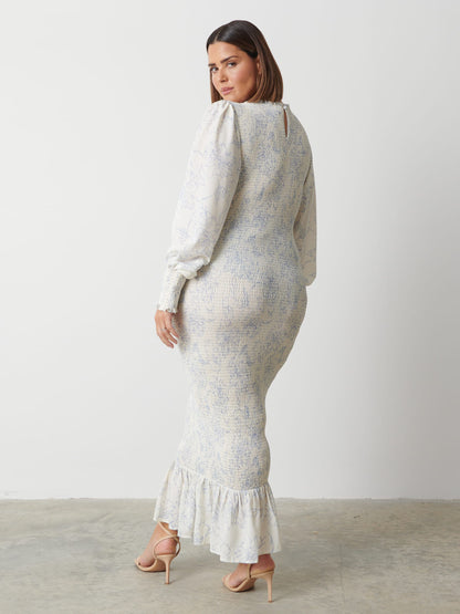 Elise Cut Out Shirred Printed Midaxi Dress Curve - Peony Abstract Floral