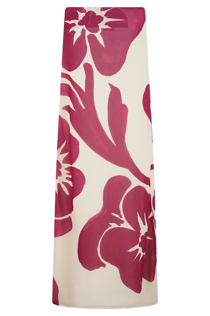 Katalina Chiffon Maxi Skirt - Red Deco Fleur Print