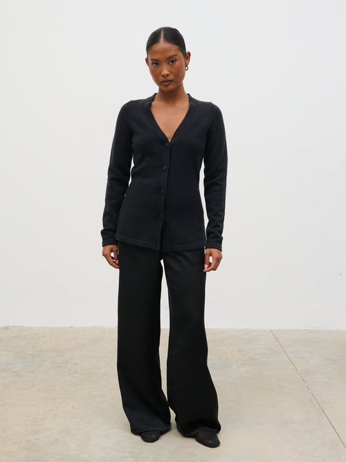 Gemma Longline Hourglass Knit Cardigan - Black
