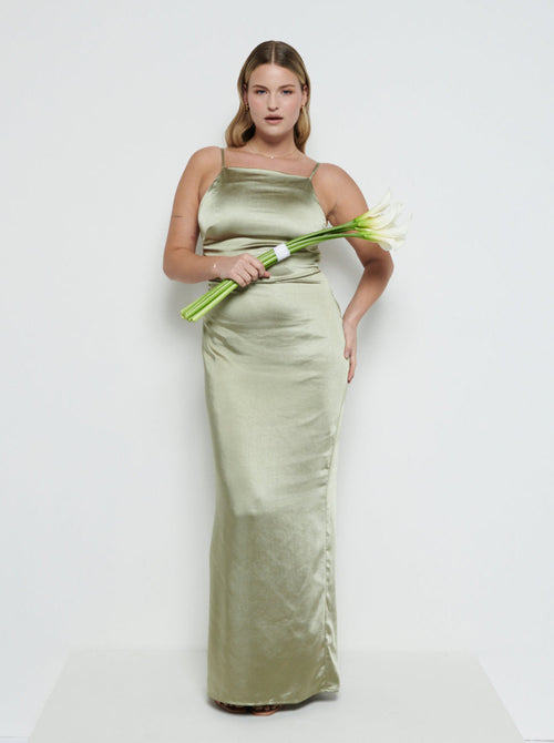 June Satin Maxi Bridesmaid Dress - Olive