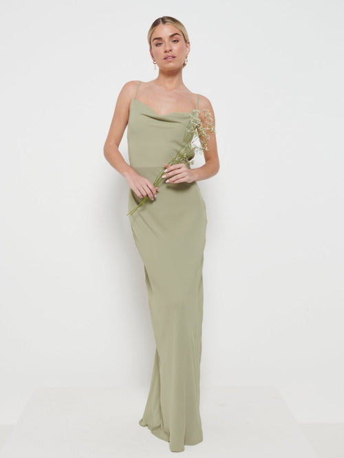 Keisha Chiffon Maxi Bridesmaid Dress - Olive