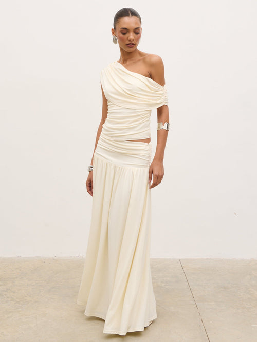 Lydia Ruched Jersey Skirt - Cream
