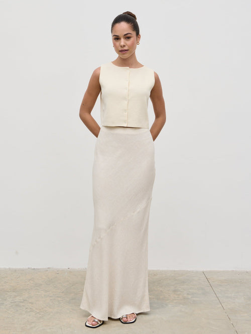 Maisy Linen Blend Maxi Skirt - Natural
