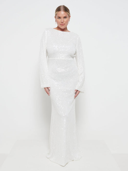 Olivia Sequin Backless Maxi Dress - Ivory
