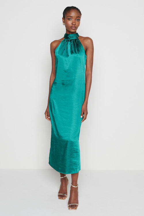 Raleigh Halter neck Tie Dress- Emerald Green