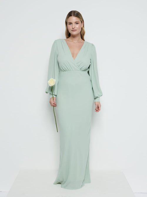 Sienna Long Sleeve Chiffon Bridesmaid Dress - Sage