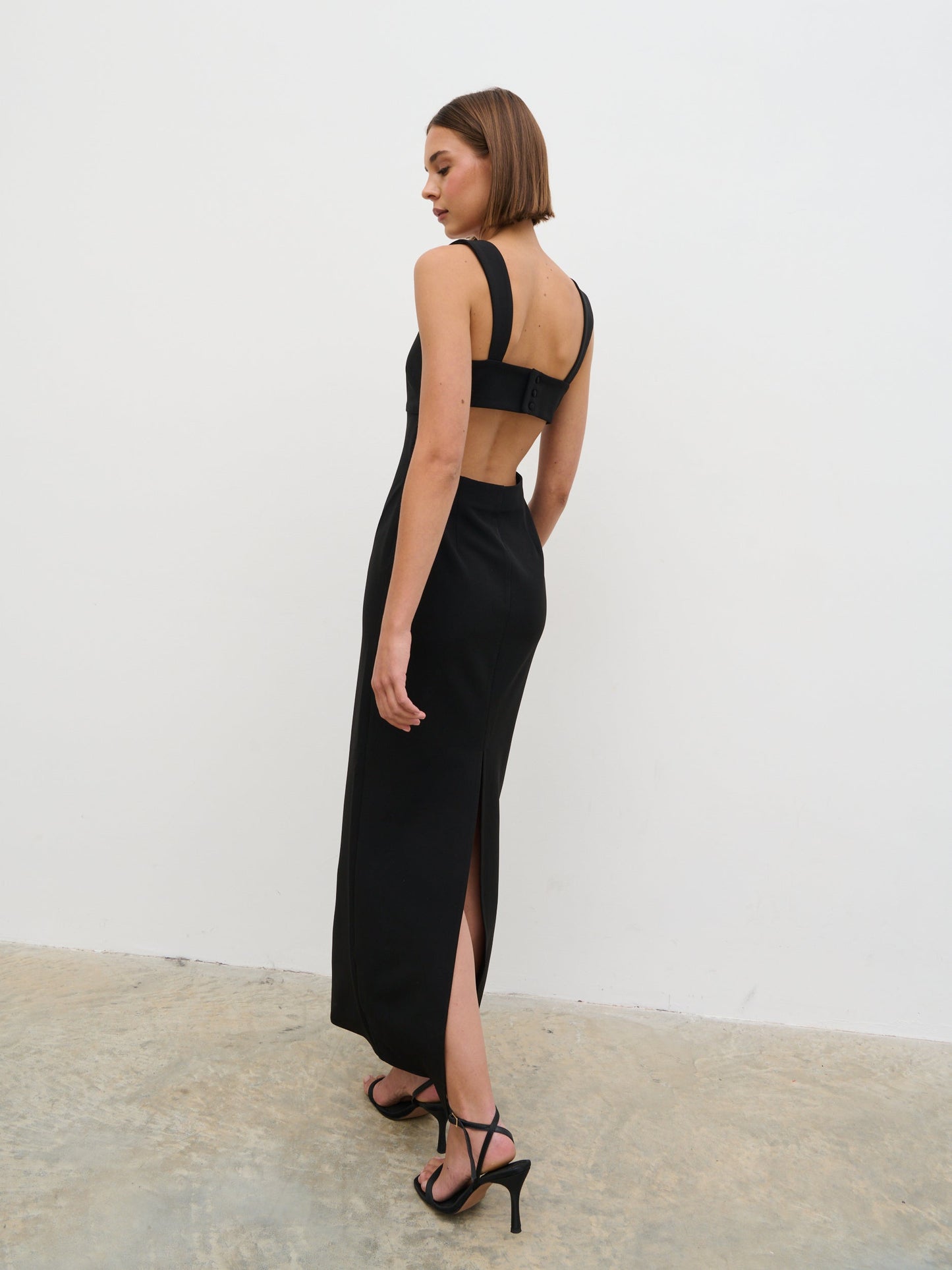 Sorel Square Neck Crepe Maxi Dress - Black