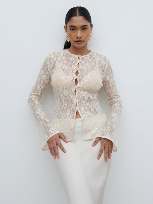 Tai Sequin Lace Cardigan - Oyster