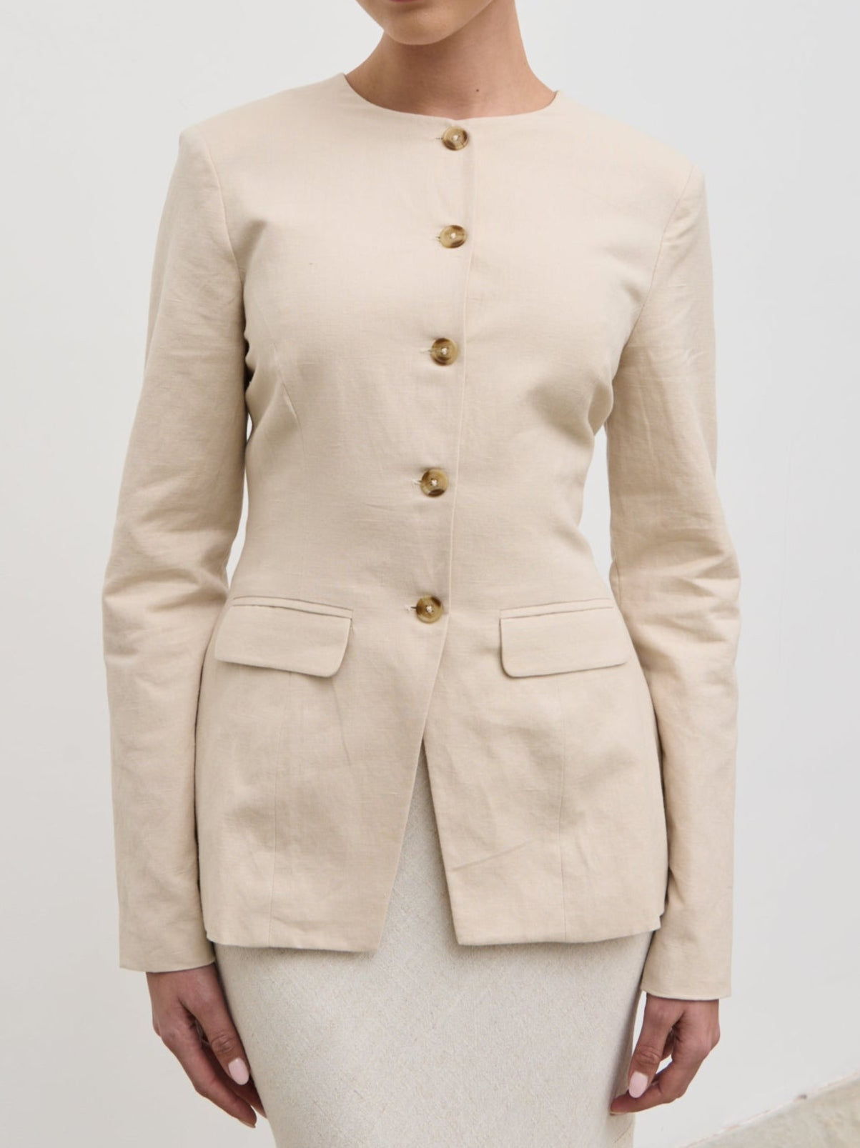 Tarryn Crew Neck Linen Jacket - Natural