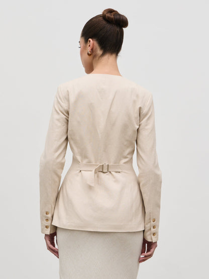 Tarryn Crew Neck Linen Jacket - Natural
