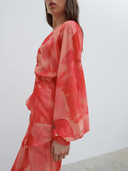 Theia Batwing Maxi Dress - Pink Large Scale Floral