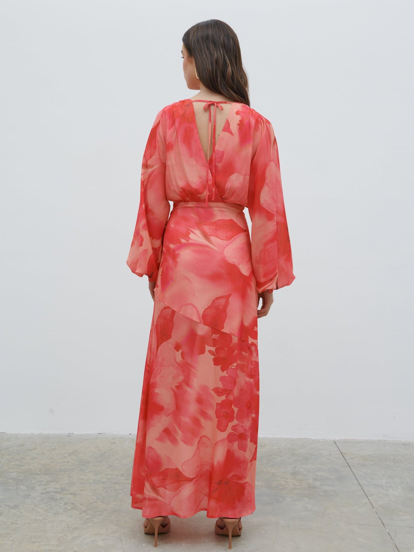 Theia Batwing Maxi Dress - Pink Large Scale Floral